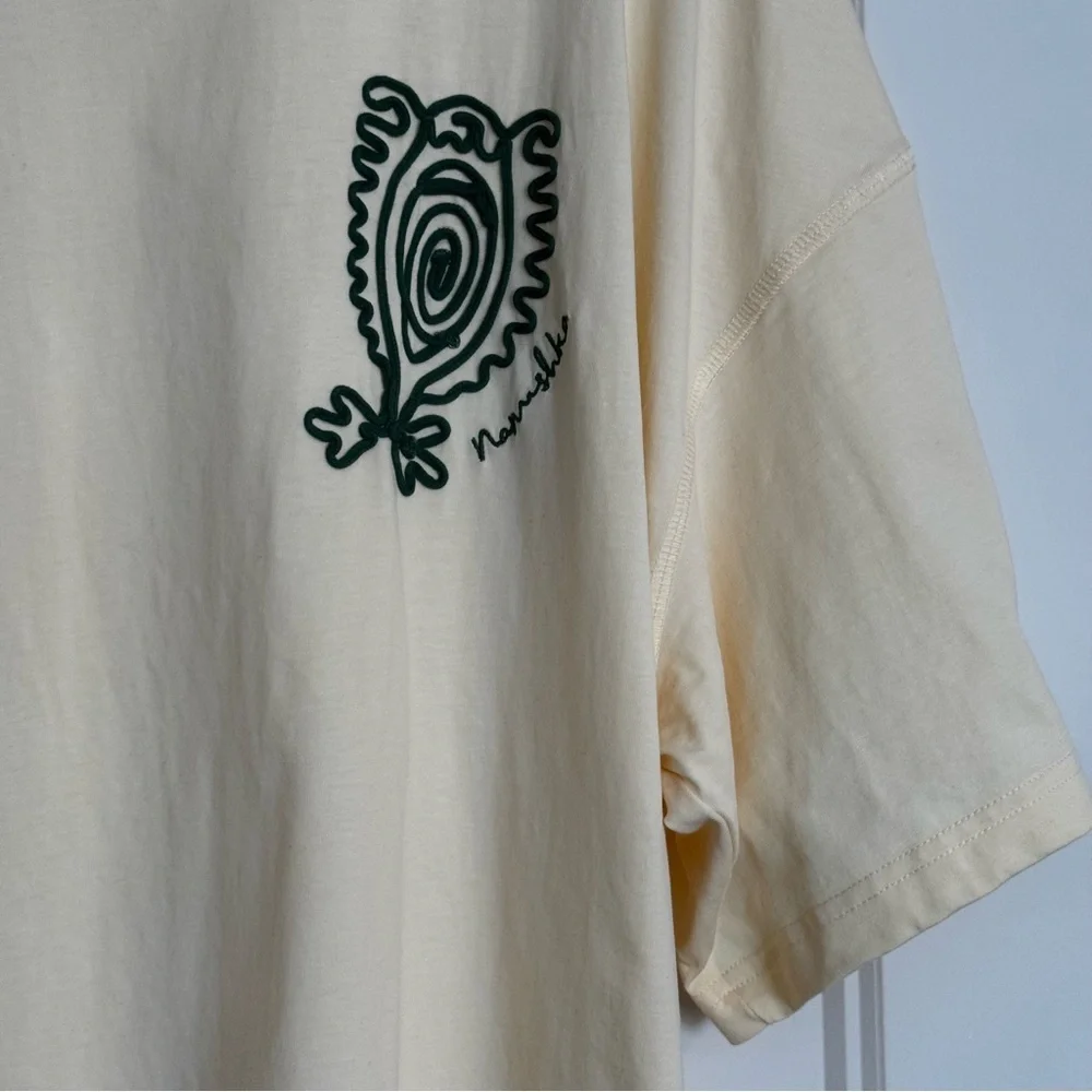 Nanushka Organic Cotton Embroidered Graphic Tee - Cream Butter Yellow - L - Picture 9 of 11